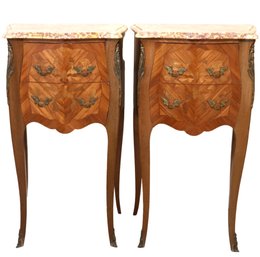 Pair Of French Side Tables With Marble Tops