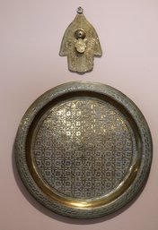 Etched Brass Hamsa Pendant With Moroccan Brass Plate