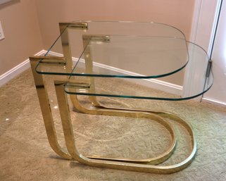 Vintage Cantilever Brass Glass  Nesting Tables