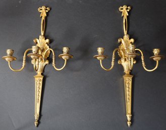 Vintage 3 Arm Pair French Candle Wall Sconces