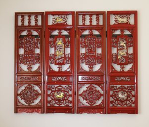 4 Wood Carved Chinese Wood Panels