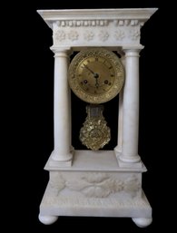 Alabaster Antique French Column Mantel Clock
