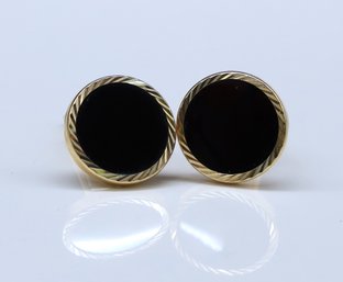 14K Yellow GOLD Pair Of Cufflinks With Black Center , Perfect For A Minimalist
