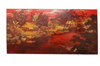 Vintage Lacquer Vietnam Panel-Signed