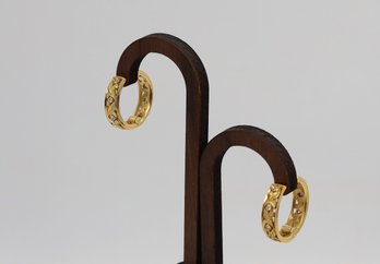 Vintage Classic 18K Yellow GOLD Hoop Earrings With DIAMONDS