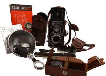 Rollieflex Vintage Camera , Flash And Accessories