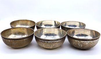 6 Vintage Persian Silver Bowls -28 Troy Ounces