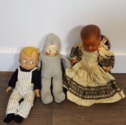 ANTIQUE WAGONS WITH VINTAGE KEWPIES AND FRENCH DOLLS