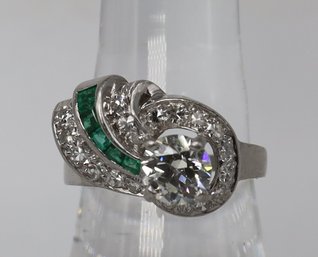 One Of Kind 1.1 Carat Center Diamond And Emerald Ring