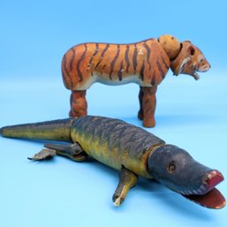 Early 1900's  Schoenhut Tiger & Alligator With Glass Eyes -SHIPPABLE