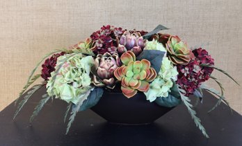 Large Vase With Silk Flowers And Faux Fruit