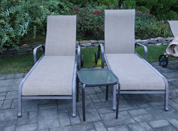 Pair Of Sling Lounges, Table And Cover