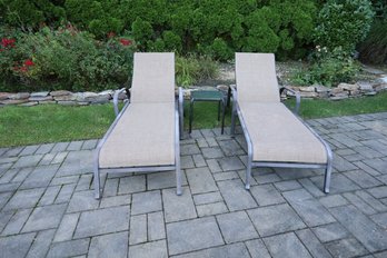 Pair Of Sling Loungers, Table And Covers