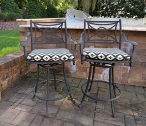 Pair Of Patio Bar Swivel Stools With Custom Cushions