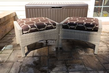 Suncast Deck Box And A Pair Of Torbay Outdoor Ottomans