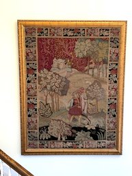 VERY LARGE FRENCH PICTORIAL FRAMED TAPESTRY