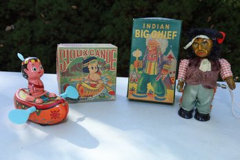 RARE VINTAGE INDIAN  BIG CHIEF AND SIOUX CANOE TOYS