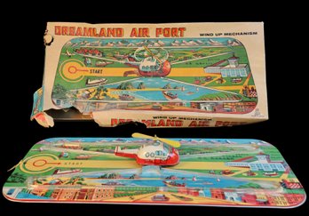 RARE VINTAGE DREAMLAND TIN LITHO AIRPORT AND HELICOPTER