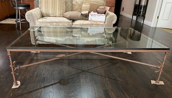 Rustic Large Unique Glass And Iron Coffee Table