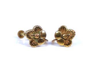 Vintage 18k Yellow Gold Flower Screw Back Earrings 2.80 Grams