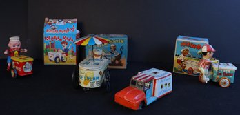 5 VINATGE TIN LITHO COLLECTION OF ICE CREAM AND BAKERY TOYS