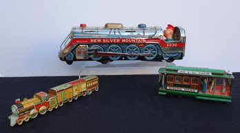 VINTAGE TRAIN, SILVER MOUNTAIN EXPRESS AND TROLLEY TOYS