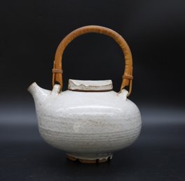 Signed Depot Creek Off White Pottery Teapot