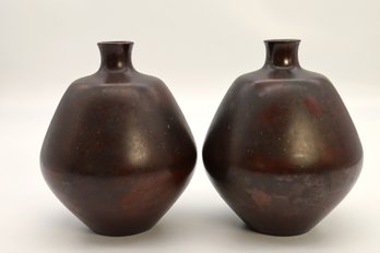 Pair Of Murashido Ikebana Bronze Vases