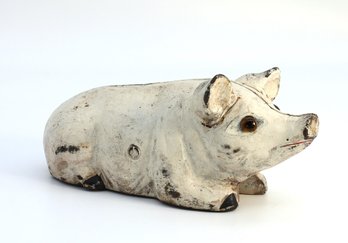 Vintage Cast Iron Pig Bank With Glass Eyes