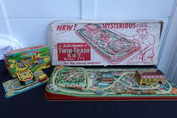 Vintage Mysterious Twin-Train Set With Original Box & Dream Land Bus  In Magic Tunnel