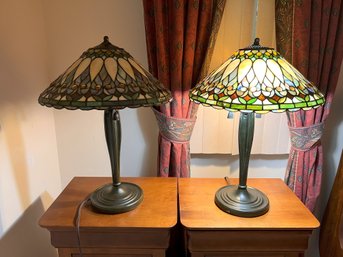 Pair Of Tiffany Style Stained Glass Table Lamps