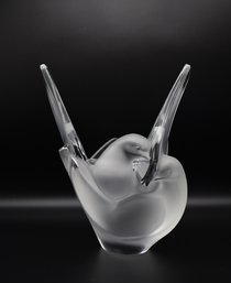 LALIQUE Vase Crystal Sylvie Doves With Insert Flower Frog -SHIPPABLE