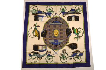 HERMES Silk Scarf Muffler Carre 90 LES A VOITURES TRANSFORMATION Foldable Hooded Carriage