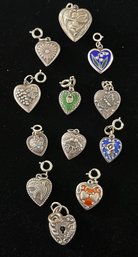Twelve Vintage Sterling Heart Charms