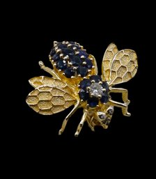 Unique Well Executed 14k GOLD Bumble Bee With Diamonds And Sapphires-SHIPPABLE