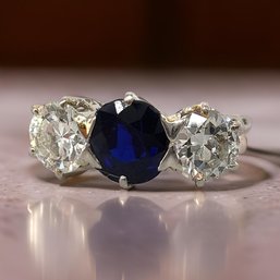 Stunning 1 CARAT AND .95 CARAT DIAMOND And SAPPHIRE Ring - Vintage