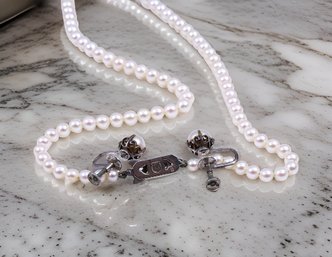 Vintage MIKIMOTO Pearl Necklace And Earrings