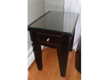 2  Black End Tables With Drawers & Glass Top