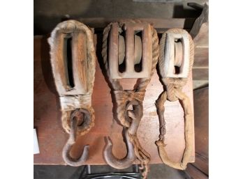 Antique Cast Iron & Wood Pulleys