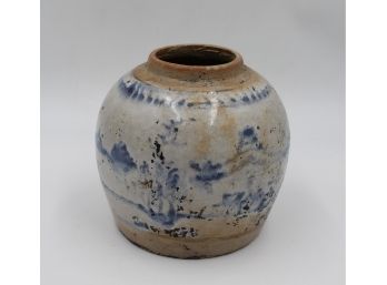 Antique Crock With Cobalt Design -shippable