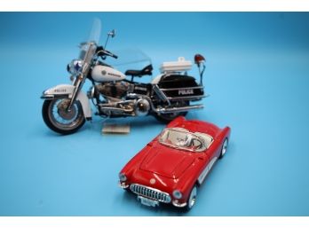 Franklin Mint Police Harley & 1957 Corvette - Shippable