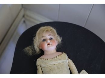 Antique Porcelain Doll With Leather   16'H -Shipping Available