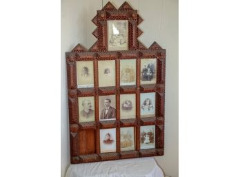 Large Tramp Art Piece With Antique Photos