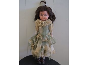 French Antique Blue Eyed Doll - Hand-painted  12'H Rare