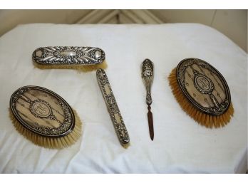 5 Piece Antique Sterling Silver Dresser Set