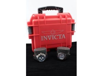 TWO Invicta Men's Watches & Red 3 Watch Case - LIKE NEW SHIPPABLE