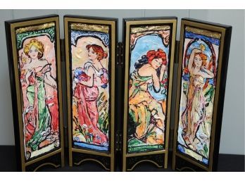 Leslie LEW -Four Seasons - 'Ode To Mucha' Wood Screen - Signed