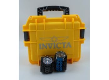 Two Invicta Men's Watches & 3-watch Case - LIKE NEW SHIPPABLE