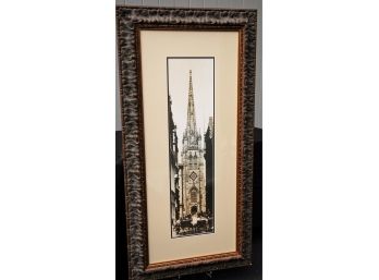 Black & White Framed Scene Of Trinity Church In Late 19th Century NYC