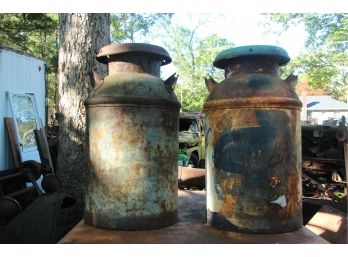 Pair Of Vintage Metal Milk Cans